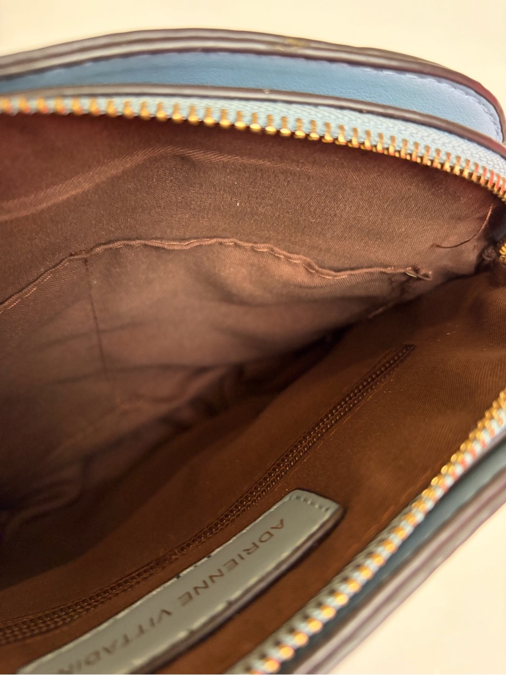 Adrienne Vittadini Cream Crossbody with Blue and Tan Trim - Picture 8 of 10